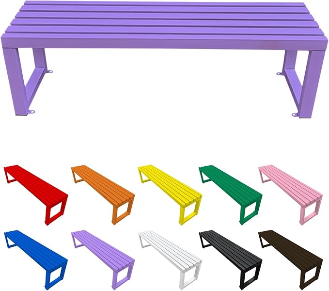Metal Garden Bench Outdoor Seat 2-Person Patio Benches Park Bench Backless Chair Front Porch Seat 3.3ft 3.9ft 4.9ft 5.9ft Weatherproof Chair for Yard Porch Lawn(Purple,4.9ft)