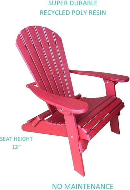Phat Tommy Foldable Adirondack Chair - Poly Adirondack Chair Folding - HDPE, Heavy Duty, Recycled Plastic - All Weather Outdoor Furniture for Your Deck, Front Porch, or Patio, Cranberry Red