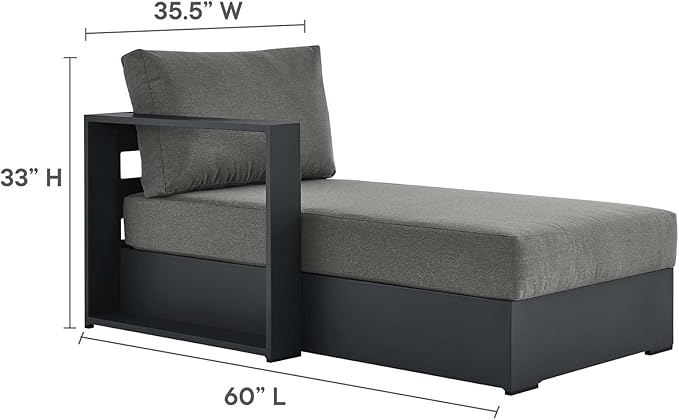 Modway Tahoe Aluminum 4-Piece Outdoor Patio Furniture Gray Charcoal, Modular Sectional Sofa Set with Chaise Lounges, Weather-Resistant Cushion, Ideal for Deck, Backyard, Poolside