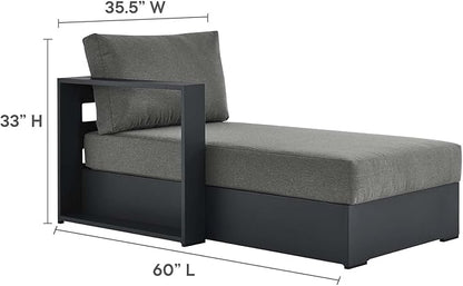 Modway Tahoe Aluminum Outdoor Chaise Lounge in Gray Charcoal with Weather-Resistant Cushions, Modular Left-Facing Patio Lounger for Pool Furniture or Sectional Sofa Set