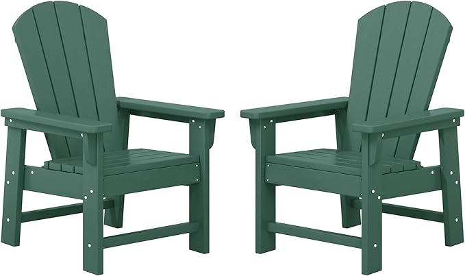 WestinTrends Malibu Kids Outdoor Adirondack Plastic Patio Chair (Set of 2), Dark Green