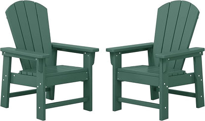 WestinTrends Malibu Kids Outdoor Adirondack Plastic Patio Chair (Set of 2), Dark Green