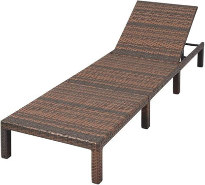 Brown PE Rattan Sunlounger 23.6x76.8x8.7 in, Adjustable Backrest Outdoor Chaise Lounge Chair, Powder-Coated Steel Frame, Comfy Cushion for Patio Pool Garden and Balcony