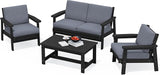SERWALL 4 Piece HDPE Outdoor Furniture Set, All Weather Wood-Like Outdoor Sofa Sectional Couch - Photo 1