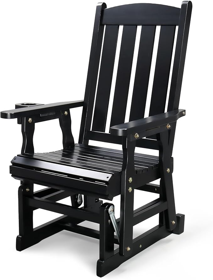 VINGLI Wooden Patio Glider, Heavy Duty 600 LBS Outdoor Glider with Cup Holders - Photo 1