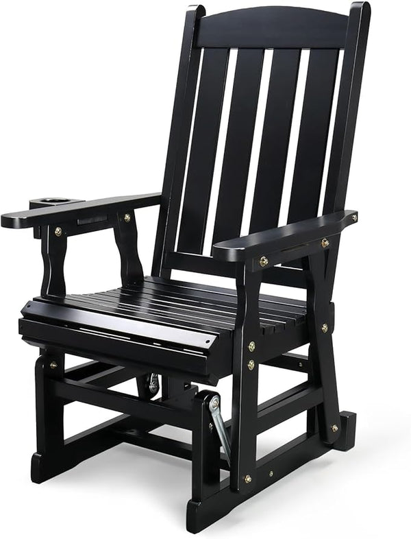 VINGLI Wooden Patio Glider, Heavy Duty 600 LBS Outdoor Glider with Cup Holders - Photo 1