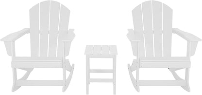 WO WESTIN OUTDOOR HDPE Laguna Outdoor Rocking Poly Adirondack Chair with Side Table 3-Piece Set, White