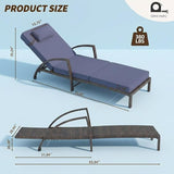 GarveeLife Outdoor Wicker Chaise Lounge Chair with Cushion, Metal Frame Patio Reclining Lounge Bed - Photo 5