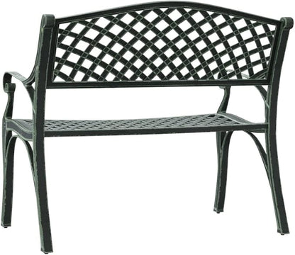 Vintage Green Cast Aluminum and Cast Iron Garden Bench with Floral Design, 40.2 Inch Outdoor Seating for Patio, Durable Comfortable Metal Furniture