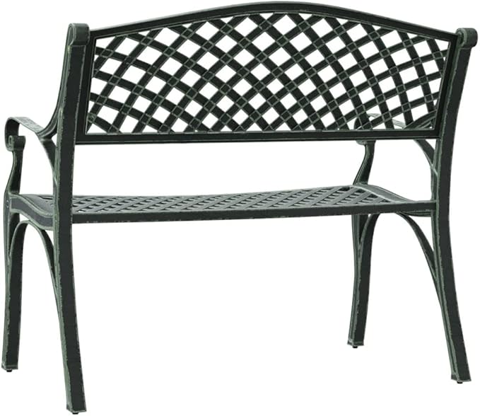 Vintage Green Garden Bench Cast Aluminum and Cast Iron Outdoor Seating with Floral Design for Patio Balcony Relaxation Durable Comfortable
