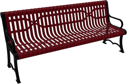 COATEDOUTDOORFURNITURE Coated Outdoor Furniture Heavy-Duty Outdoor Bench Thermoplastic Coated, Slated Steel, Commercial-Grade Garden Bench, Made in America (Portable with Back, 6 Ft, Burgundy)