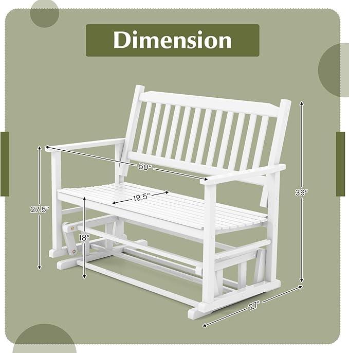 Tangkula 2 Person Outdoor Glider Bench, Poplar Wood Patio Swing Glider Loveseat with Armrests, Slatted Seat & Backrest - Photo 3