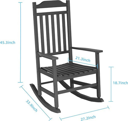 EasyUp Patio Rocking Chair Outdoor,Set of 2,Weather Resistant Poly Resin Oversized Porch Rocker,High Back Smooth Design,Indoor Outdoor Use