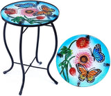 10 Inch Round Butterfly Glass Side Table, Patio Small Table, Outdoor Side Table, Outdoor Bar Table - Photo 1