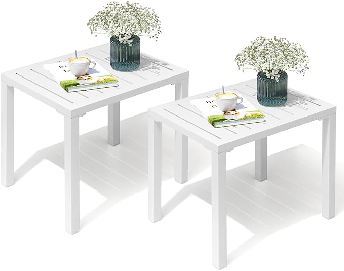 Crestlive Products Outdoor Side Table Set of 2, Aluminum Rectangular Side/End Table - Photo 1