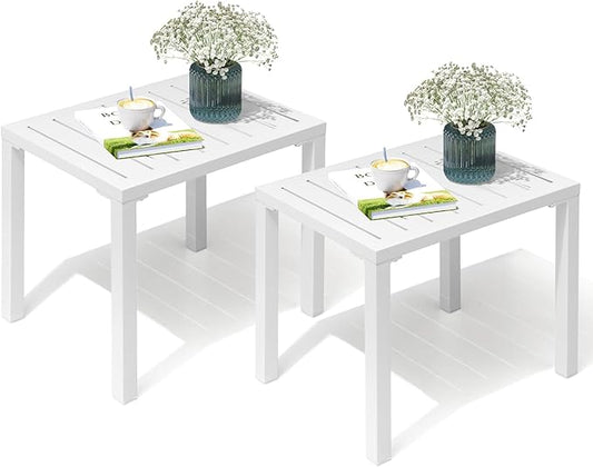 Crestlive Products Outdoor Side Table Set of 2, Aluminum Rectangular Side/End Table, Small Patio Coffee Bistro Table for Outdoor Indoor (White)