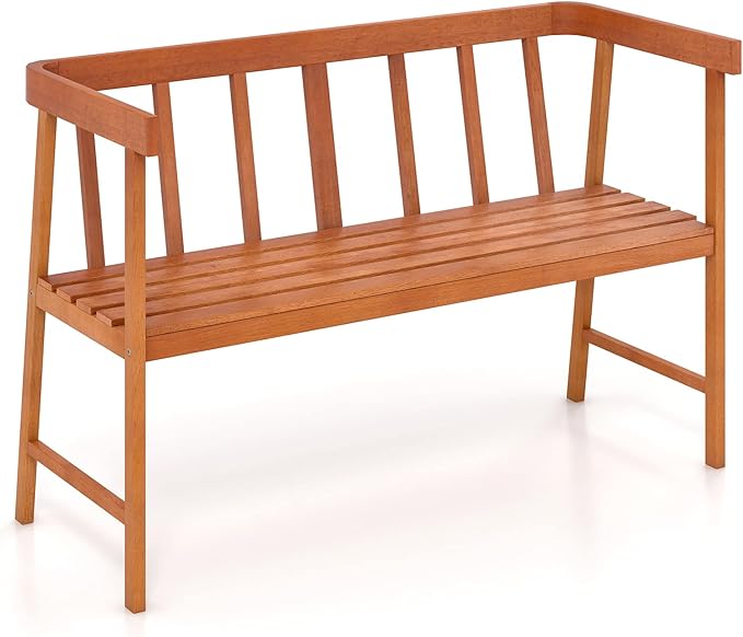 Tangkula Outdoor Eucalyptus Wood Bench, 2-Person Garden Bench with Backrest and Armrests - Photo 1