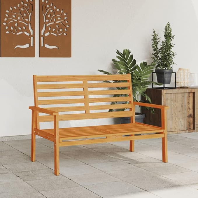 Garden Sofa Bench Natural Wood Solid Acacia Wood Medium Durable Outdoor Seating for Two, Breathable Design for Comfort, Spacious Patio Furniture with Oiled Finish for Easy
