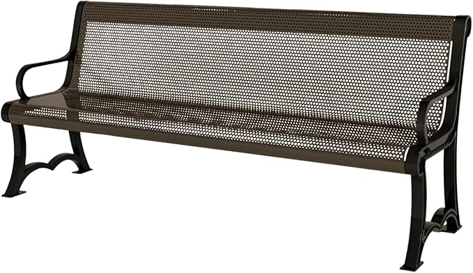 COATEDOUTDOORFURNITURE Coated Outdoor Furniture Heavy-Duty Outdoor Bench Thermoplastic Coated, Punched Steel, Commercial-Grade Garden Bench, Made in America (Portable with Back, 4 Ft, Textured Brown)