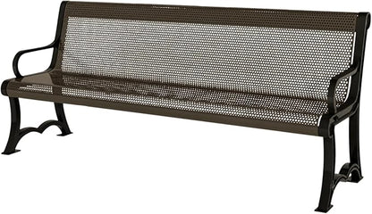 COATEDOUTDOORFURNITURE Coated Outdoor Furniture Heavy-Duty Outdoor Bench Thermoplastic Coated, Punched Steel, Commercial-Grade Garden Bench, Made in America (Portable with Back, 4 Ft, Textured Brown)