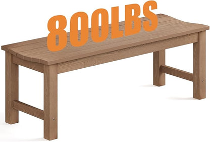 Outdoor Bench, 2-Person Patio Backless Bench Holds up to 800lbs, Weatherproof Garden Bench that Never Rot and Fade, Suit for Backyard, Porch, Patio, Deck and Entryway (Teak)