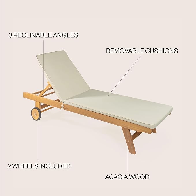 JONATHAN Y LNG1000E Mallorca 77.56"x23.62" Modern Classic Adjustable Acacia Wood Chaise Outdoor Lounge Chair with - Photo 4