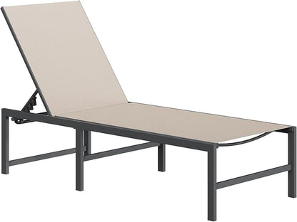 Amopatio Outdoor Patio Lounge Chair, Adjustable Heavy-Duty Chaise Lounge for Poolside, Weather Resistant Pool Lounge Furniture Set with Table for Backyard Beach, 400 LBS Capacity(Khaki)