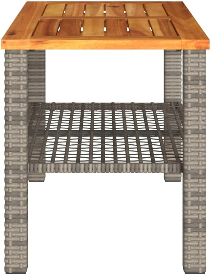 Grey PE Rattan Medium Durable Garden Table with Acacia Wood Top, 4-Person Seating - Photo 6