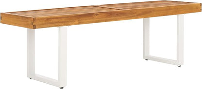 SAFAVIEH Outdoor Collection Monti Natural/White Solid Wood Bench, Ideal for Deck, Patio, Backyard, Sunroom