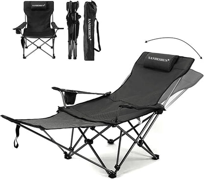 Zero Gravity Chair, Reclining Camping Chair with Padded Pillow, Cup Holder, Storage Pocket & Carry Bag, 4-in-1 Portable Camping Recliner for Outdoor, Beach, Garden, and Backyard - Black