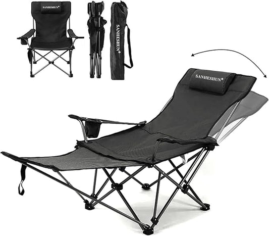 Zero Gravity Chair, Reclining Camping Chair with Padded Pillow, Cup Holder, Storage Pocket & Carry Bag, 4-in-1 Portable Camping Recliner for Outdoor, Beach, Garden, and Backyard - Black