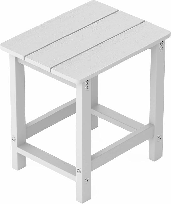 MXIMU Outdoor Side Table for Patio: 16" HIPS Weatherproof Adirondack Table - Small End Tables for Outside Porch Deck Pool Balcony Backyard - Easy Assembly No Maintenance White
