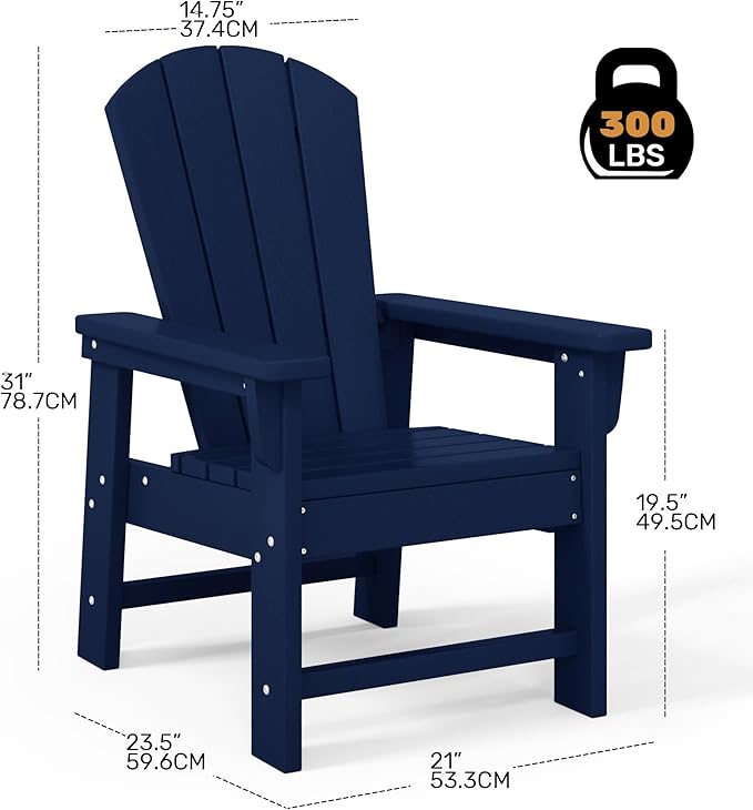 Costaelm Kids Adirondack Chair Set of 4, Plastic Outdoor Kids Chair Toddler Patio Furniture and Outdoor Children Picnic Activity Lawn Chair for Garden, Patio, Backyard & Beach, Navy Blue