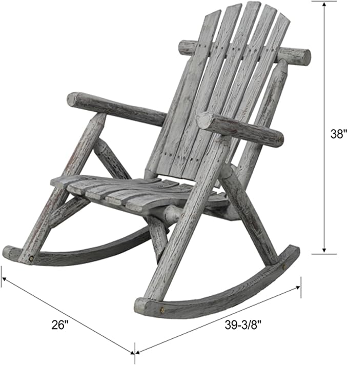 Adirondack Rocking Chair, Solid Fir Wood Patio Rocker with Ergonomic Comfort for Porch, Patio, Garden, Backyard(Gray)