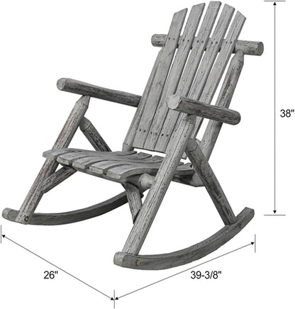 Adirondack Rocking Chair, Solid Fir Wood Patio Rocker with Ergonomic Comfort for Porch, Patio, Garden, Backyard(Gray)