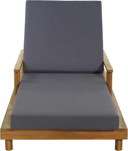 Merax Acacia Wood Outdoor Chaise Lounge Chair Set of 4, 3-Position Adjustable Back & 4" Thick Removable Dark-Grey Cushion, 400lbs Capacity, Modern Large Patio Sun Lounger for Patio Garden Pool