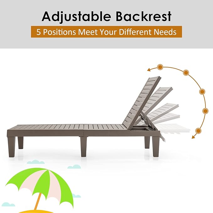 Tangkula Outdoor Chaise Lounge Chair, Lightweight Patio Lounge Recliner Chair with Adjustable Backrest - Photo 6