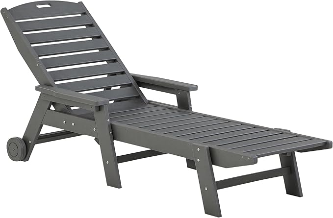 Outsunny Outdoor Chaise Lounge Chair, Waterproof Pool Furniture with Reclining Adjustable Backrest & Wheels for Beach, Tanning, Poolside, Patio, Light Gray