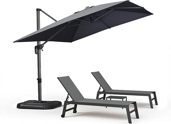 PURPLE LEAF Outdoor Patio Chaise Lounge Chair Set of 2 Chair with Rolling Wheels Lounge Chair for Patio Poolside Garden Grey