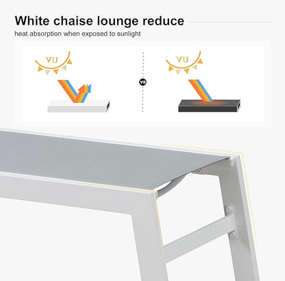 PURPLE LEAF Patio Lounge Chair 2 Pieces White Aluminum Outdoor Chaise Lounge for Pool Backyard Beach with Wheels and Table, Mixed Color