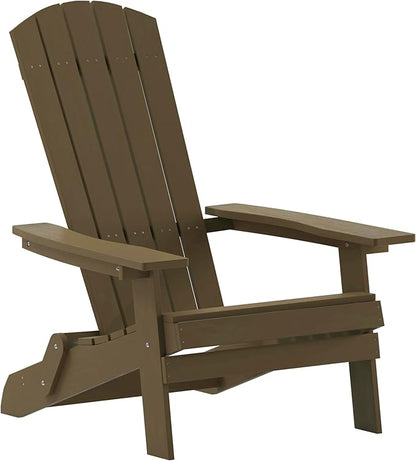 Merrick Lane Riviera Poly Resin Folding Adirondack Lounge Chair - Mahogany - Indoor/Outdoor - Weather Resistant