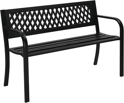Outvita Outdoor Bench, 47" Metal Garden Bench Patio Park Furniture with Plastic Backrest Powder-Coated Chair Yard Entryway Deck Porch Black