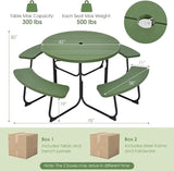 Round Picnic Table for Outdoors, 8 Person Outdoor Picnic Tables & Benches Set with Umbrella Hole - Photo 3