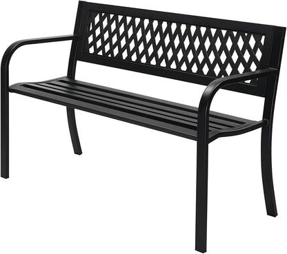 Outdoor Bench, 47 x 20.5 x 30 inches Metal Garden Bench Patio Park Furniture with Plastic Backrest