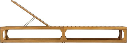 Christopher Knight Home Vauz Modern Patio Chaise Lounge Chair Outdoor, Acacia Wood Poolside Sun Lounger with Cushion, Open Frame Pool Lounger with Adjustable Backrest, Natural+Beige