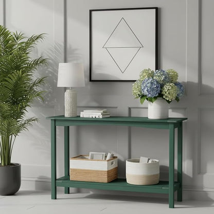 Weatherproof HIPS Outdoor Console Table, 48'' 2-Shelf Side Table Indoor/Outdoor Use, Multifunctional Buffet Table Bar Storage Organizer for Entryway, Patio, Outside Plant Stand Table, Green