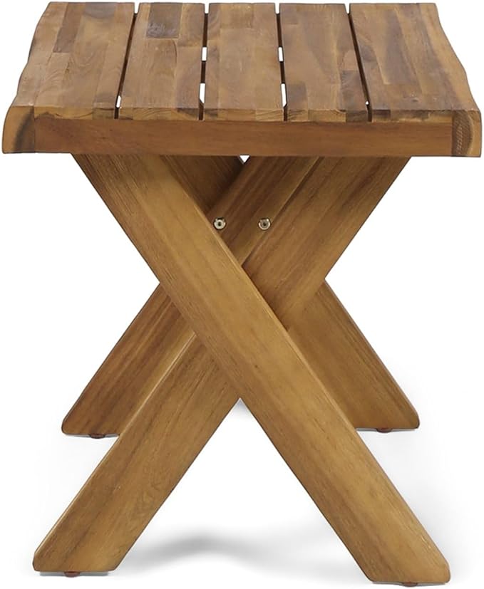 Rustic Wooden Side Table, Patio End Table with Slatted Top, Portable Small Square Outdoor Coffee Table for Garden, Balcony, or Living Room, Teak