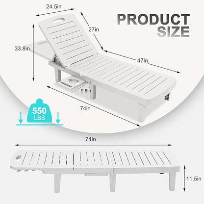 Outdoor Chaise Lounge Set of 2, Waterproof Resin Lounge Chairs for Outside w/Adjustable 5 Positions Recliner Chair for Patio, Poolside, Beach, Yard, All Weather Use, White