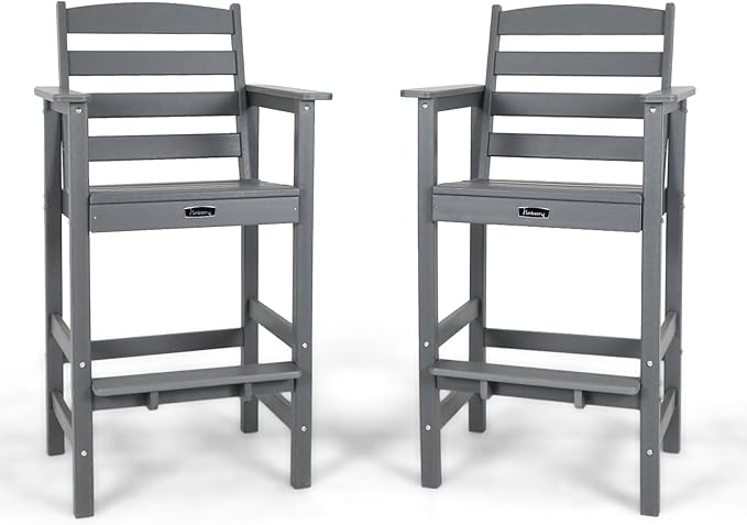 FUNBERRY Bar Height Outdoor Chairs, Tall Adirondack Chairs Set of 2, All Weather HDPE Outdoor Bar Chair for Bistro Patio Balcony