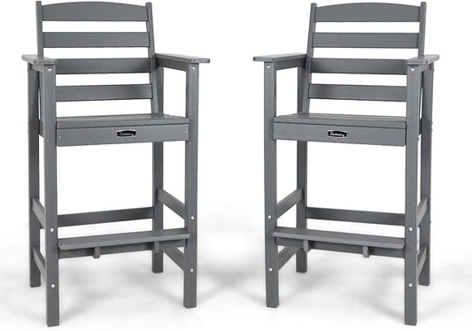 FUNBERRY Bar Height Outdoor Chairs, Tall Adirondack Chairs Set of 2, All Weather HDPE Outdoor Bar Chair for Bistro Patio Balcony